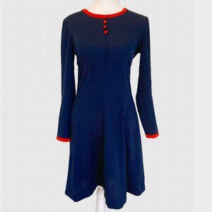 Vintage Navy Blue Dress with Coral Peter Pan Collar – Size 4
